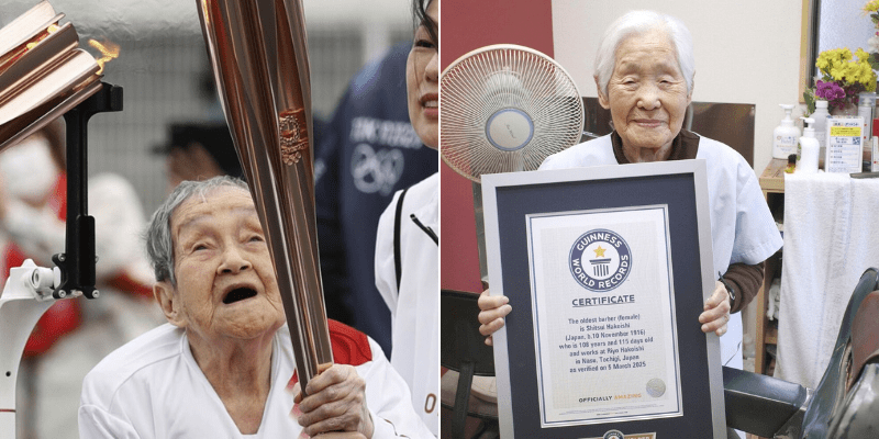 Shigeko Kagawa, com 114 anos, e Shitsui Hakoishi, com 108 anos.