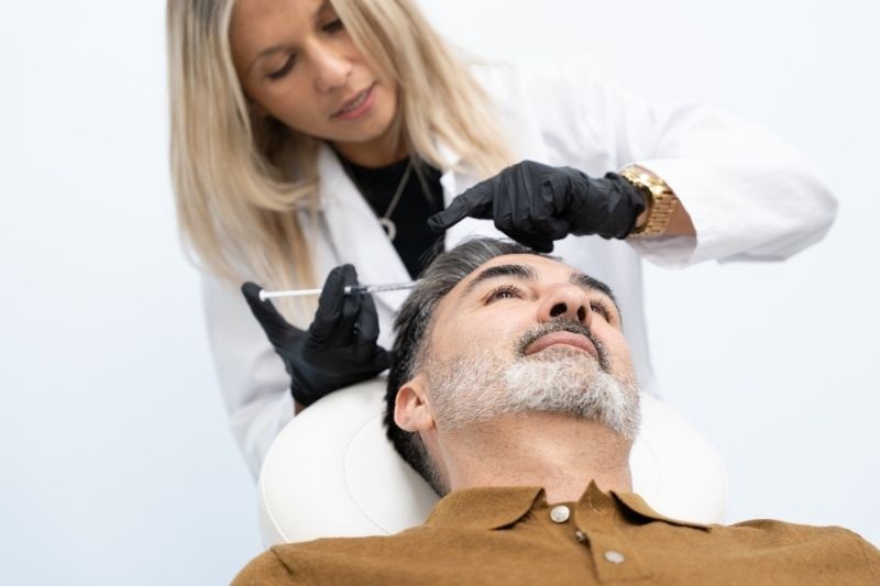 Médica realizando um dos procedimentos estéticos para os homens